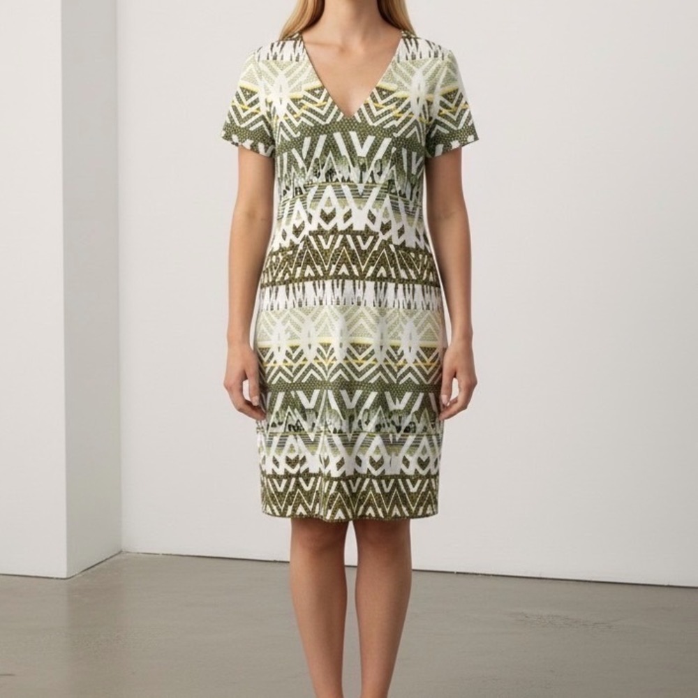 Etro Sheath Dress Abstract Print Knee‎ Length Short Sleeve Green size 46 / US 10